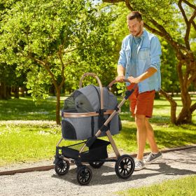 3 in 1 Dog Stroller with Detachable Cabin, 4 Wheel Folding Lightweight Pet Stroller for Small Dogs, Gray